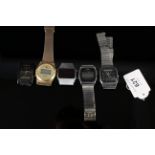 Five assorted digital wristwatches including Seiko,