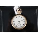 A gold plated Waltham pocket watch (glass cracked)