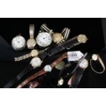 Assorted gents and ladies wristwatches etc including two pocket watches