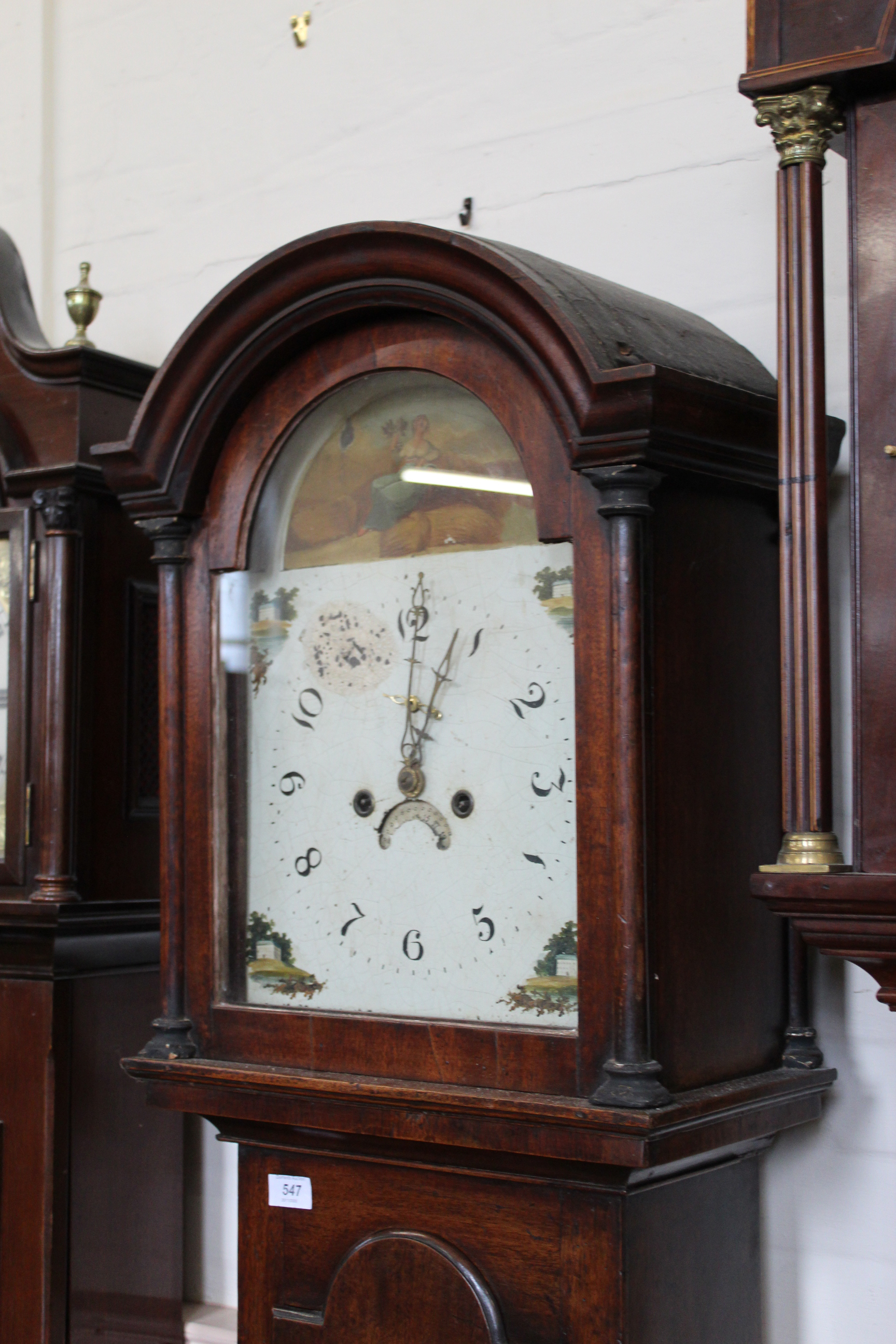 An early 19th Century mahogany arch dial cottage long case clock with painted face, - Image 3 of 3
