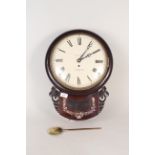 A mid 19th Century rosewood cased fusee wall clock by W Clark,