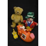 Vintage Toys; Teddy Bear, Mr Wobble, Spongy Tiger,