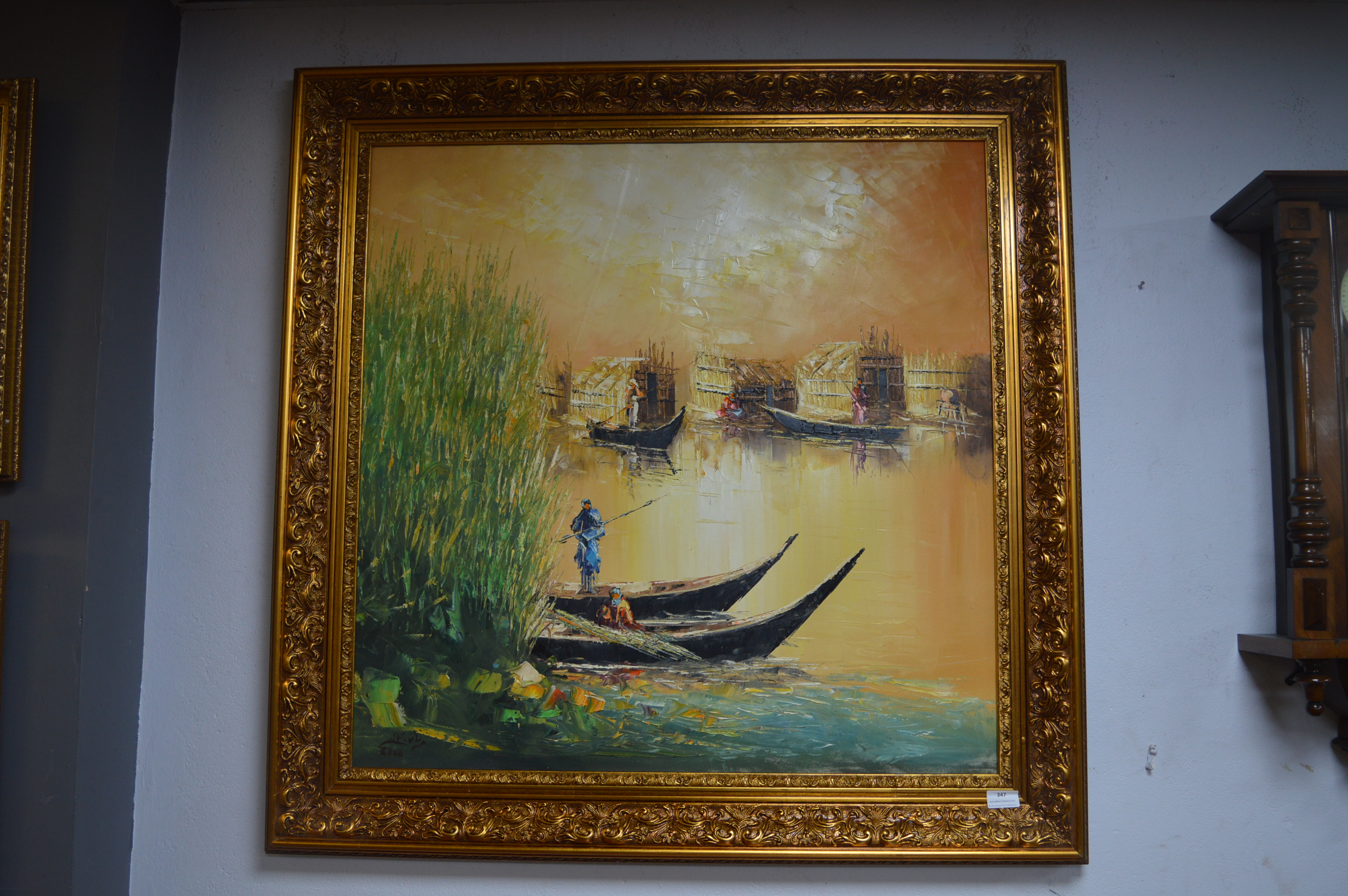 Gilt Framed Oil on Canvas by Riyadh Alqisee - Iraq