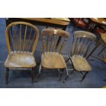 Three Country Chairs with Spindle Backs and Elm Se