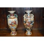 Pair of Large Japanese Vases Featuring Samurai War