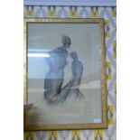Framed Original Pastel Study by N.W - Two Figures