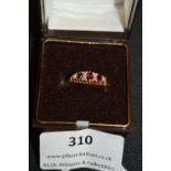 18ct Gold Five Stone Diamond & Ruby Ring - Sheffield, Size: M