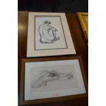Original Charcoal Figure Study and Two Prints