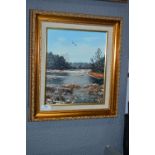 Gilt Framed Oil on Canvas by Neil Spilman - Rivers