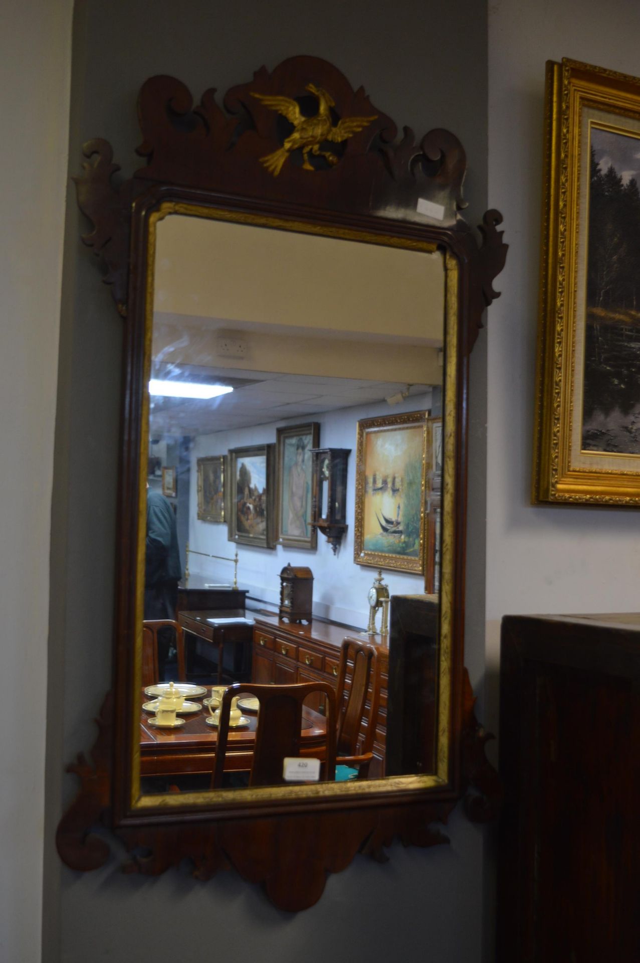 Period Mahogany Mirror with Hoho Bird