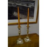 Pair of Silver Plated Candlesticks with Wooden Dum