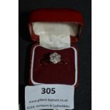 18ct Gold Diamond Flower Ring Size:L