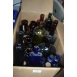 Box of Victorian Coloured Glass Bottles; Inks, Poi