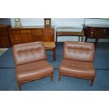 Pair of Retro Teak Chairs with Brown Leatherette U