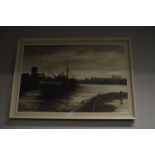Oil on Canvas by John Trickett - Hull Dockside Sce