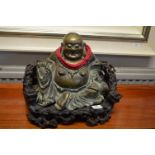 Chinese Brass Buddha on Carved Root Wood Stand