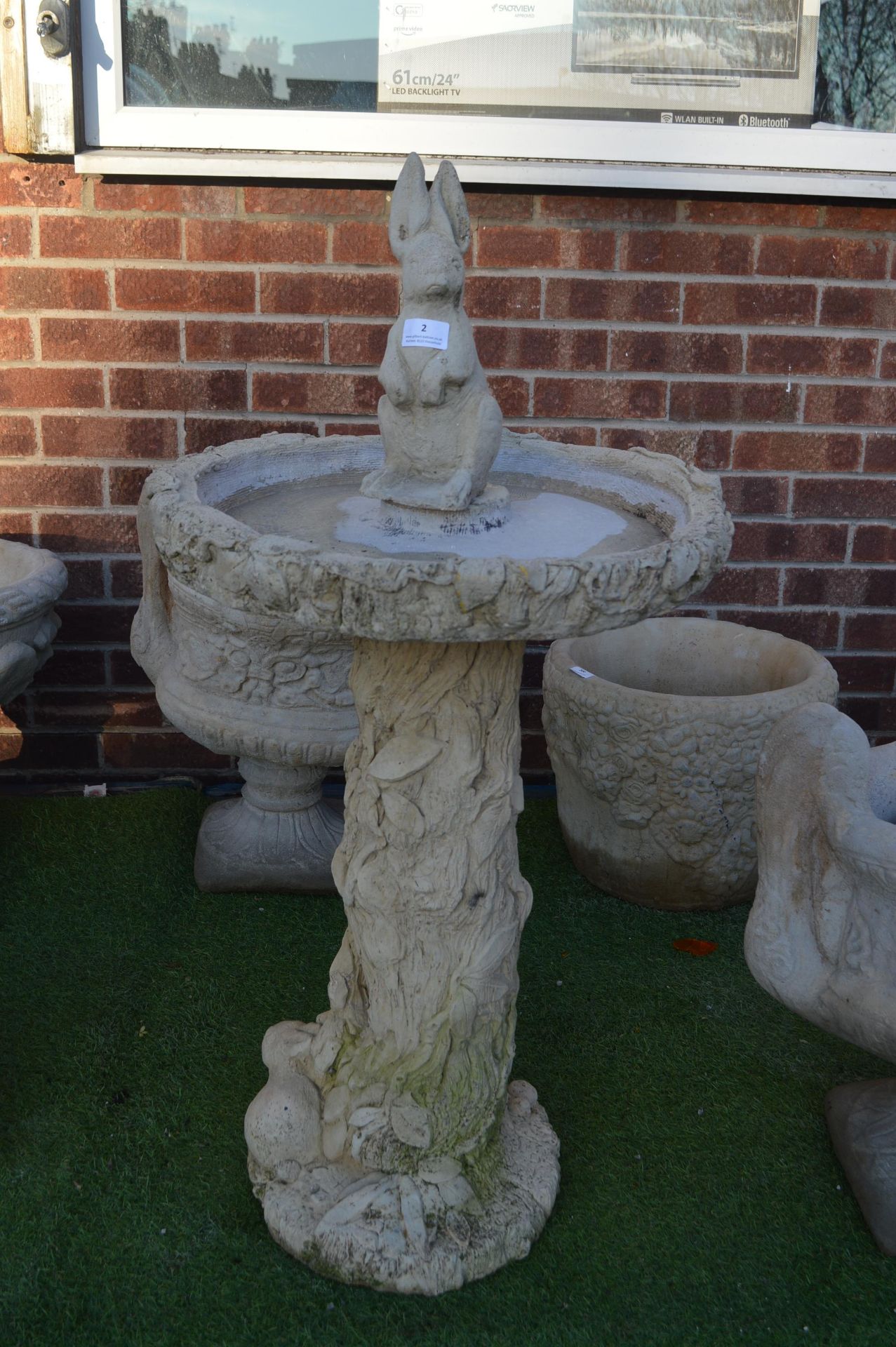 Birdbath with Woodland Rabbits