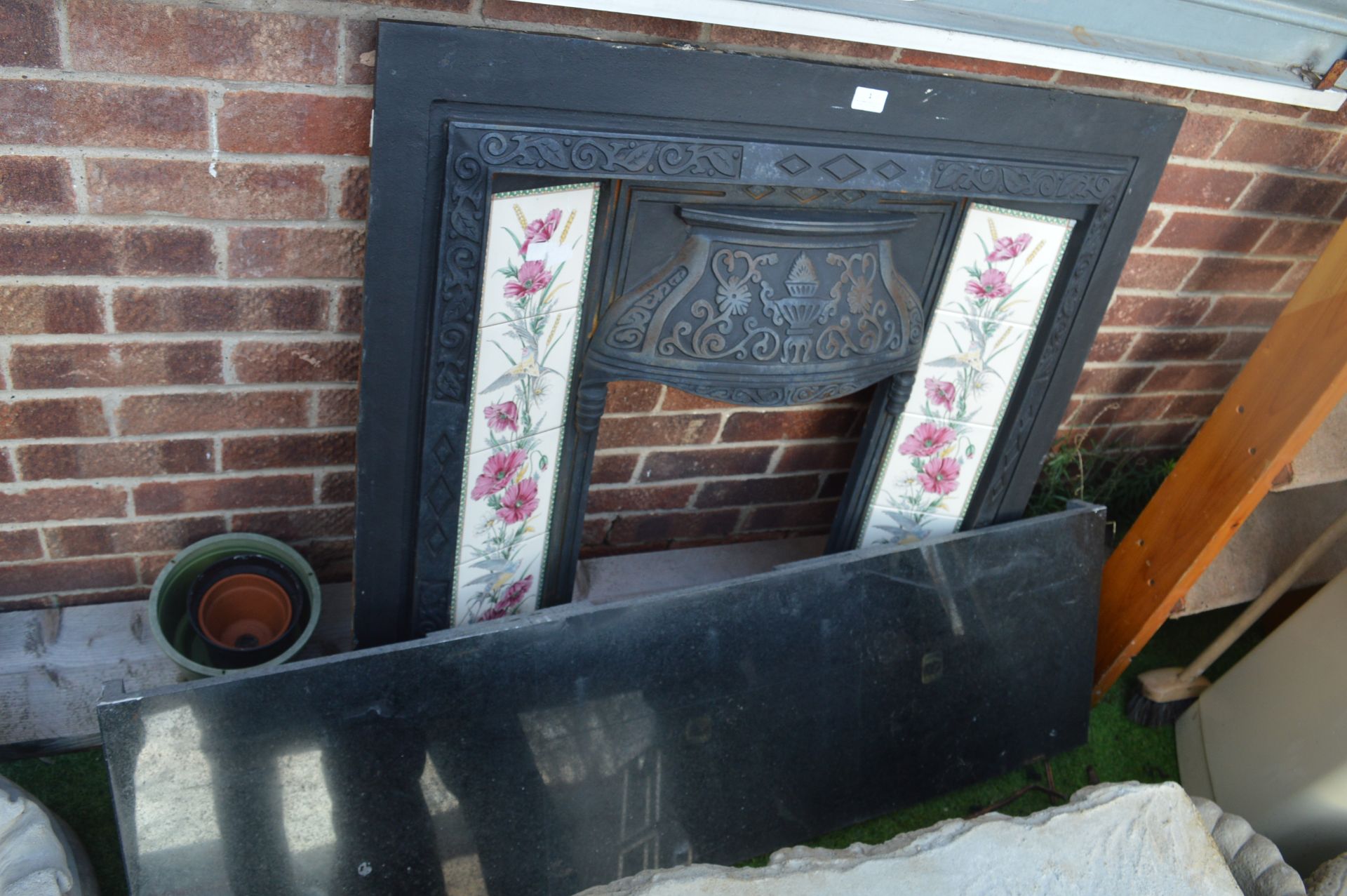 Cast Iron Fireplace with Tiled Insets and Black Ma - Image 2 of 2