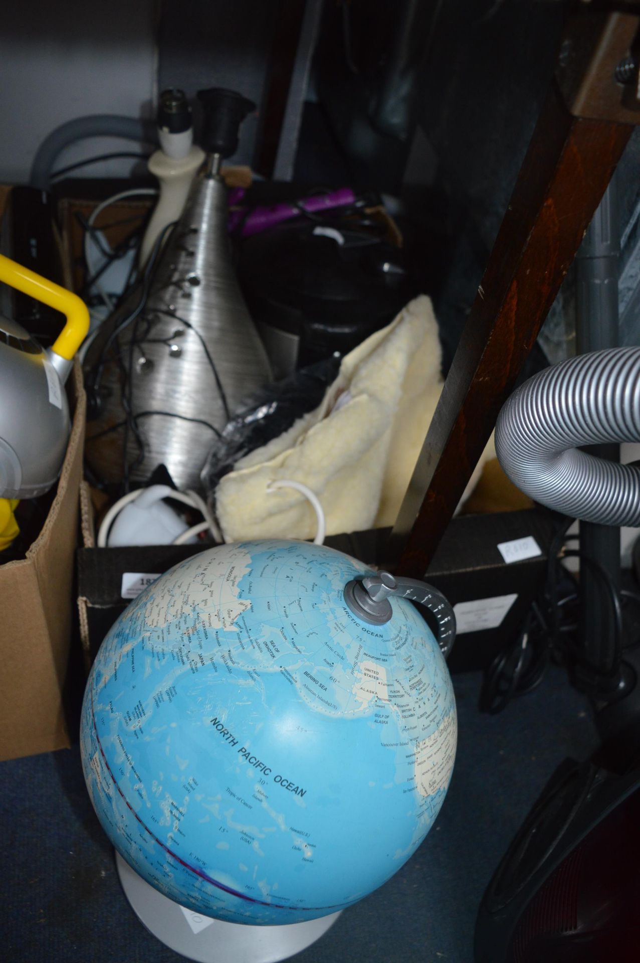 Box of Electricals Including Lamps, Globe, etc.