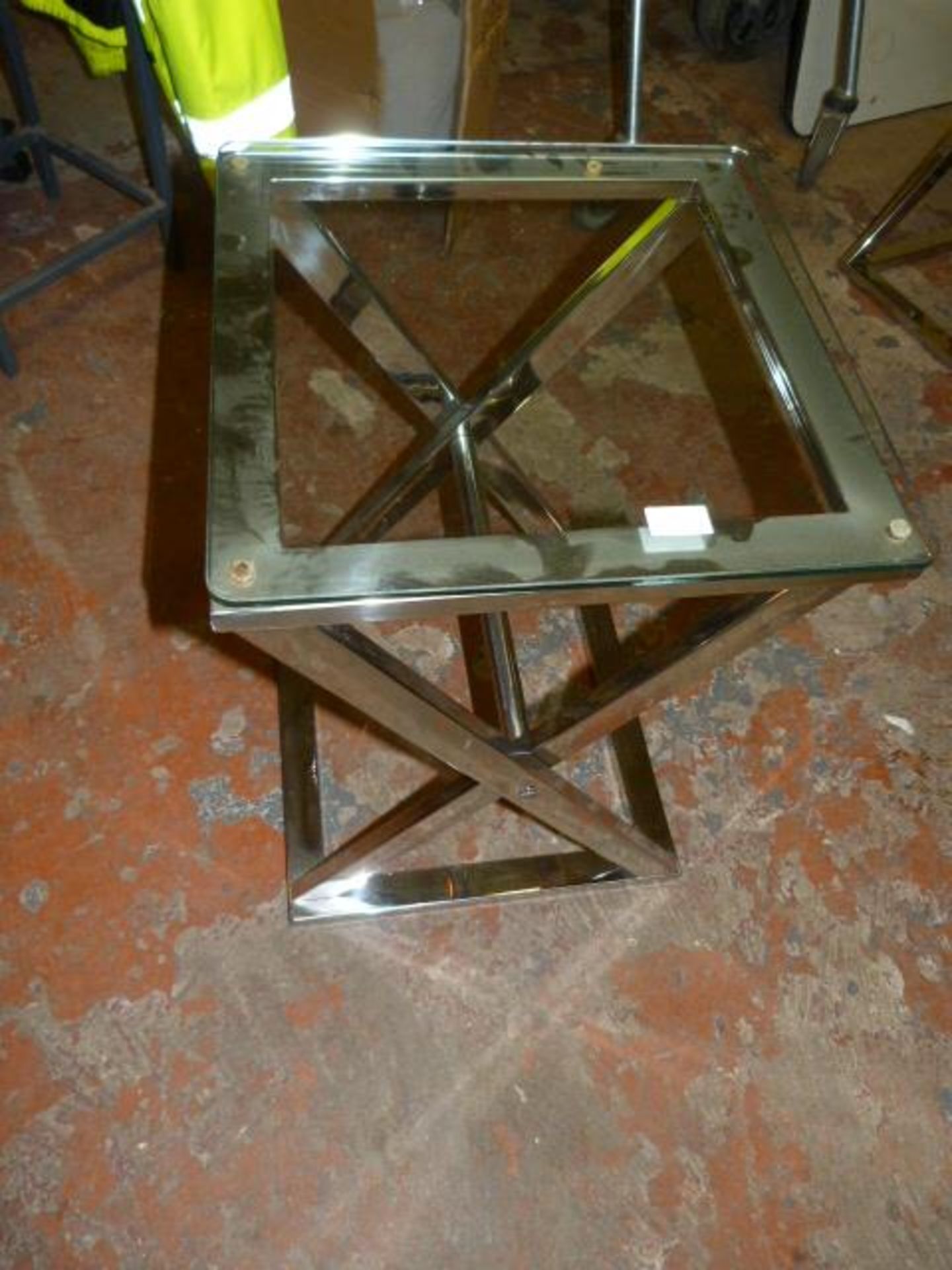 Glass Topped Chrome Side Table 43x43x60cm