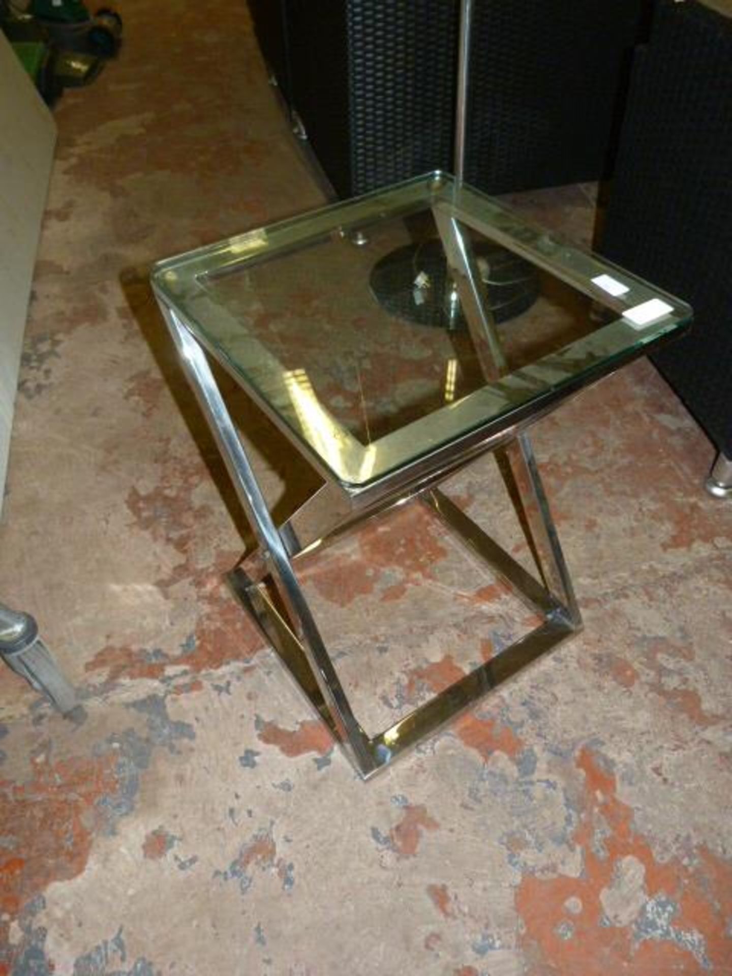 Glass Topped Chrome Side Table 43x43x60cm