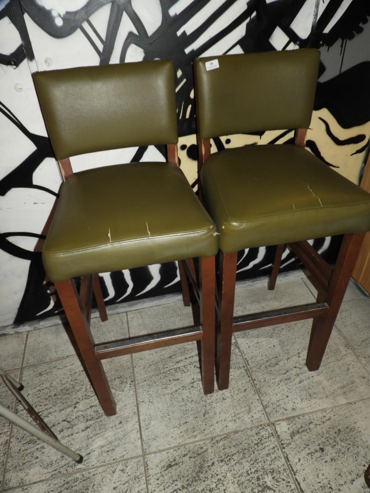 *Pair of High Seat Bar Stools Upholstered in Green