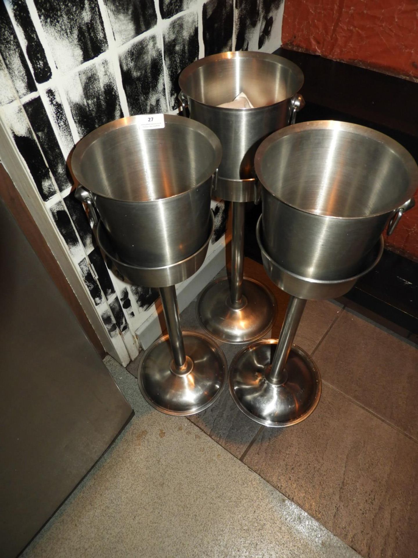 *Three Stainless Steel Wine Buckets on Stands