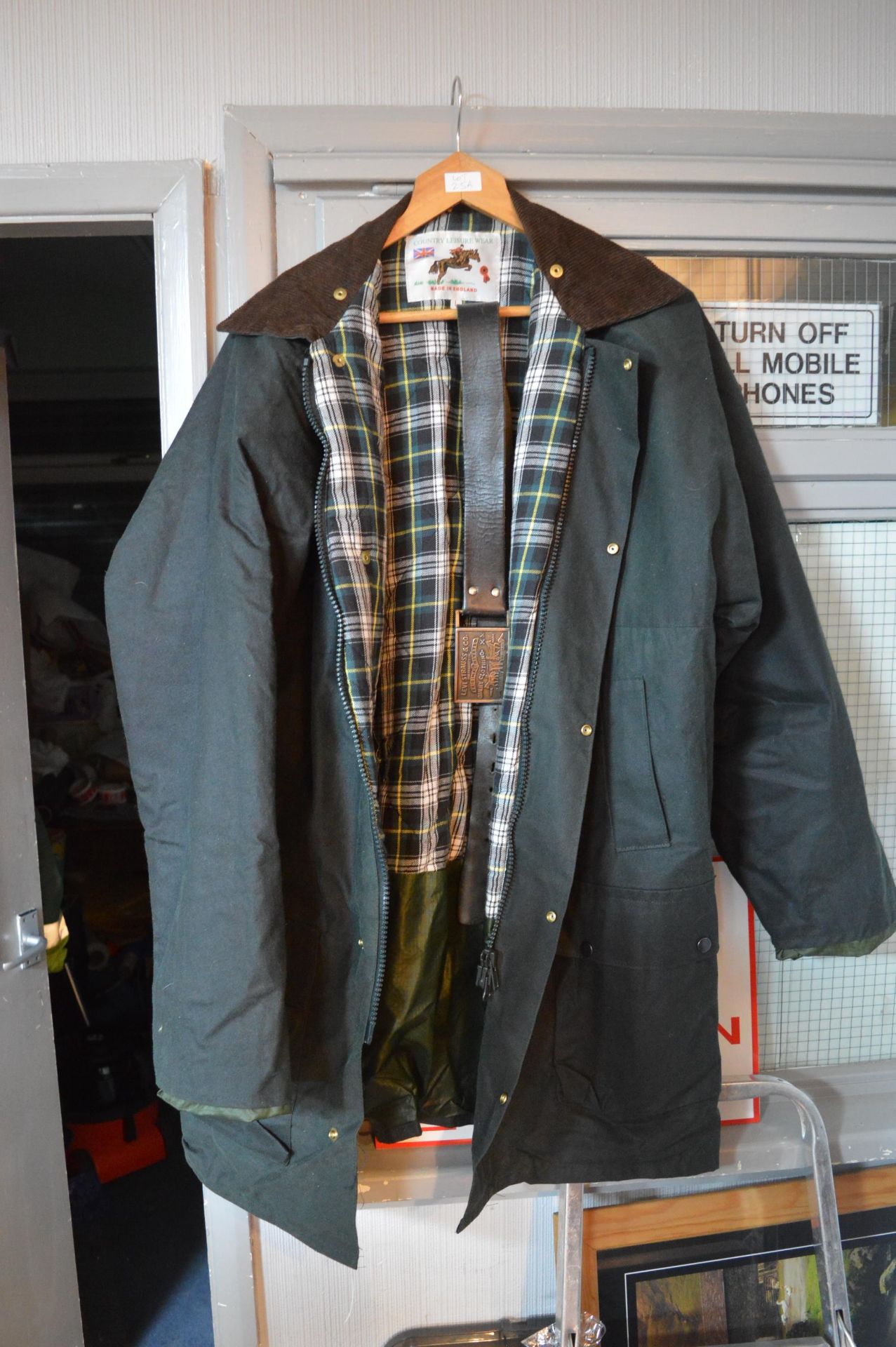 Green Waxed Jacket Size Large plus Levis Belt