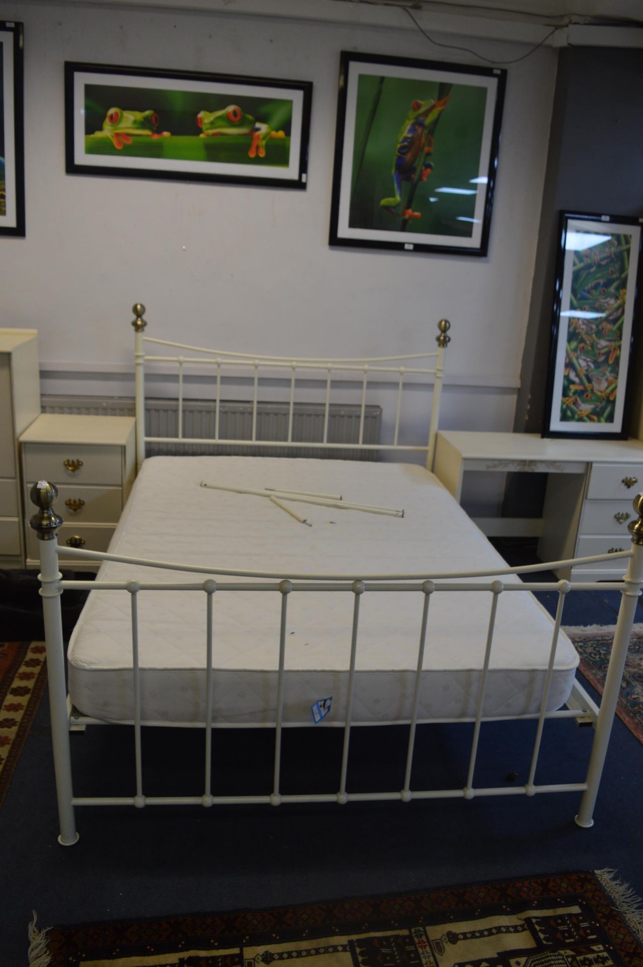 Double Bed Painted White Metal Frame