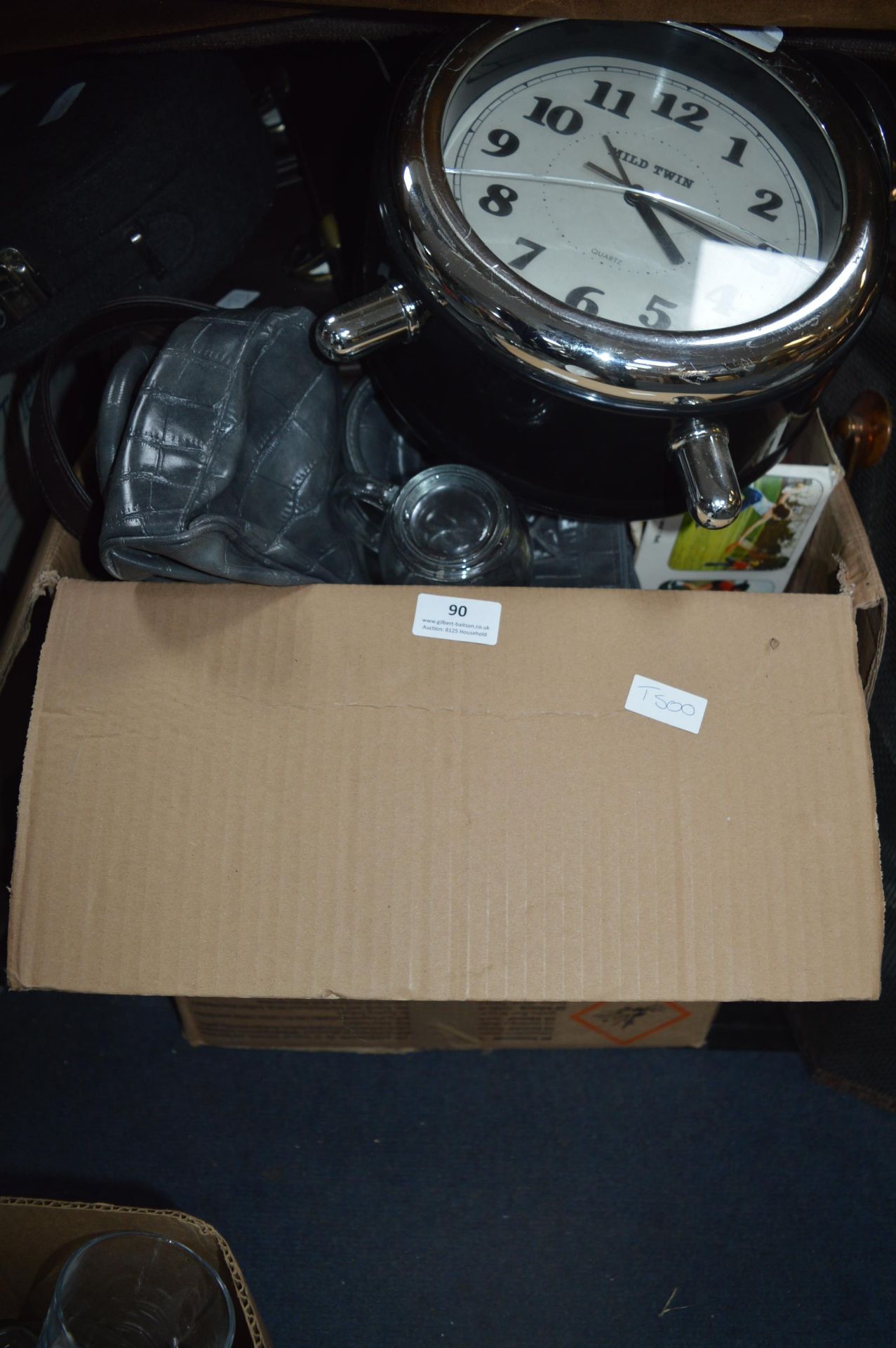 Large Box of Household Goods Including Handbags, P