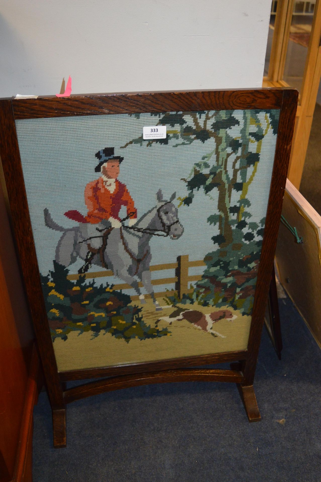 Embroidered Firescreen with Hunting Scene