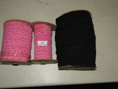 *Three Rolls of Elasticated Lace Edging (2x Pink,