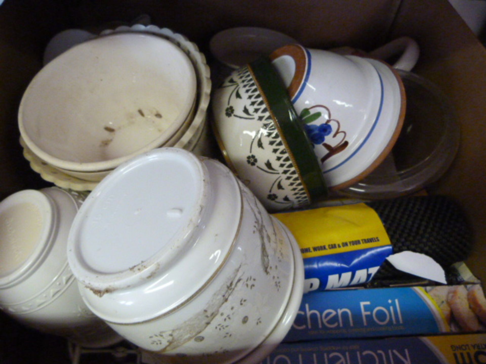 Box of Pottery Kitchenware, etc.