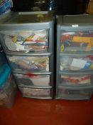 Two Sets of Plastic Storage Drawers and Contents