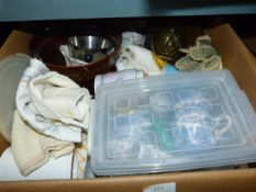Box of Pottery and Cleaning Products, etc.