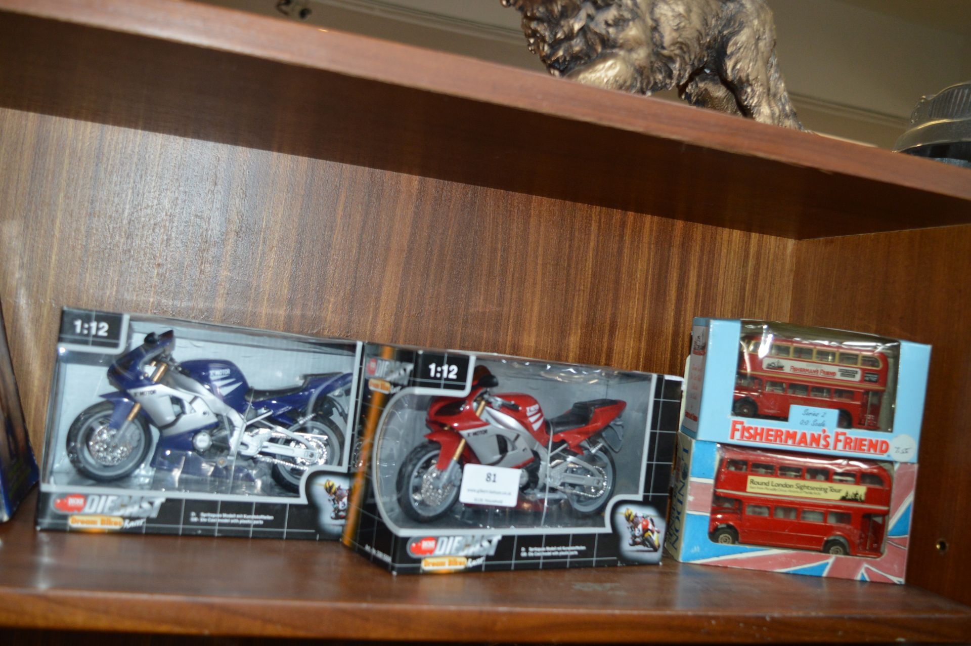Two Diecast Metal Motorbikes and Two Diecast Buses