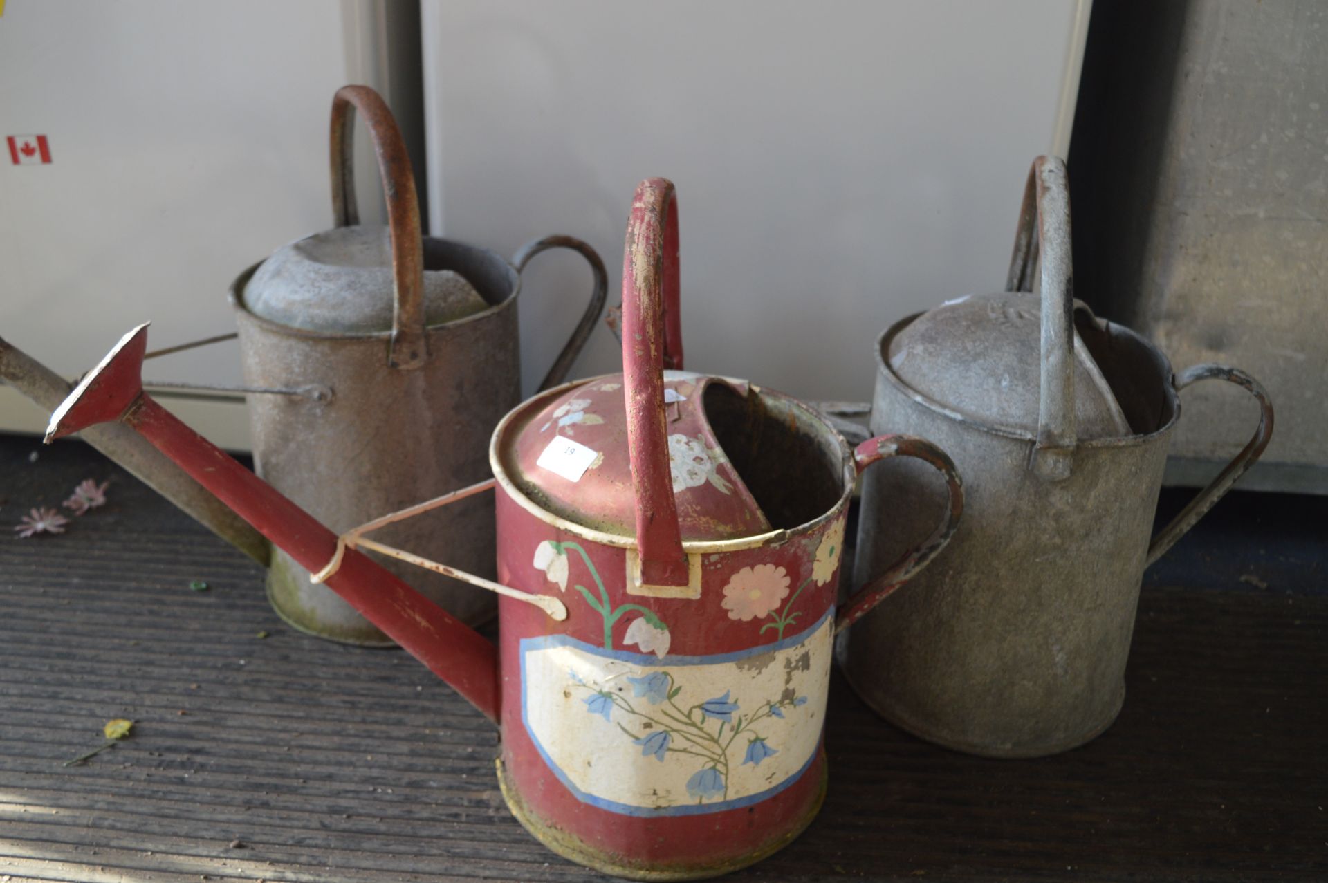 Three Vintage Galvanised Watering Cans (One Hand P