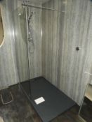 *Mia Slate Effect Shallow Shower Tray, Plain Glass Panel and Shower System