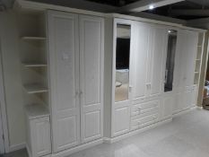 *Range of Cream Wood Grain Effect Wardrobes (~446cm wide, 70cm deep, 226cm tall)