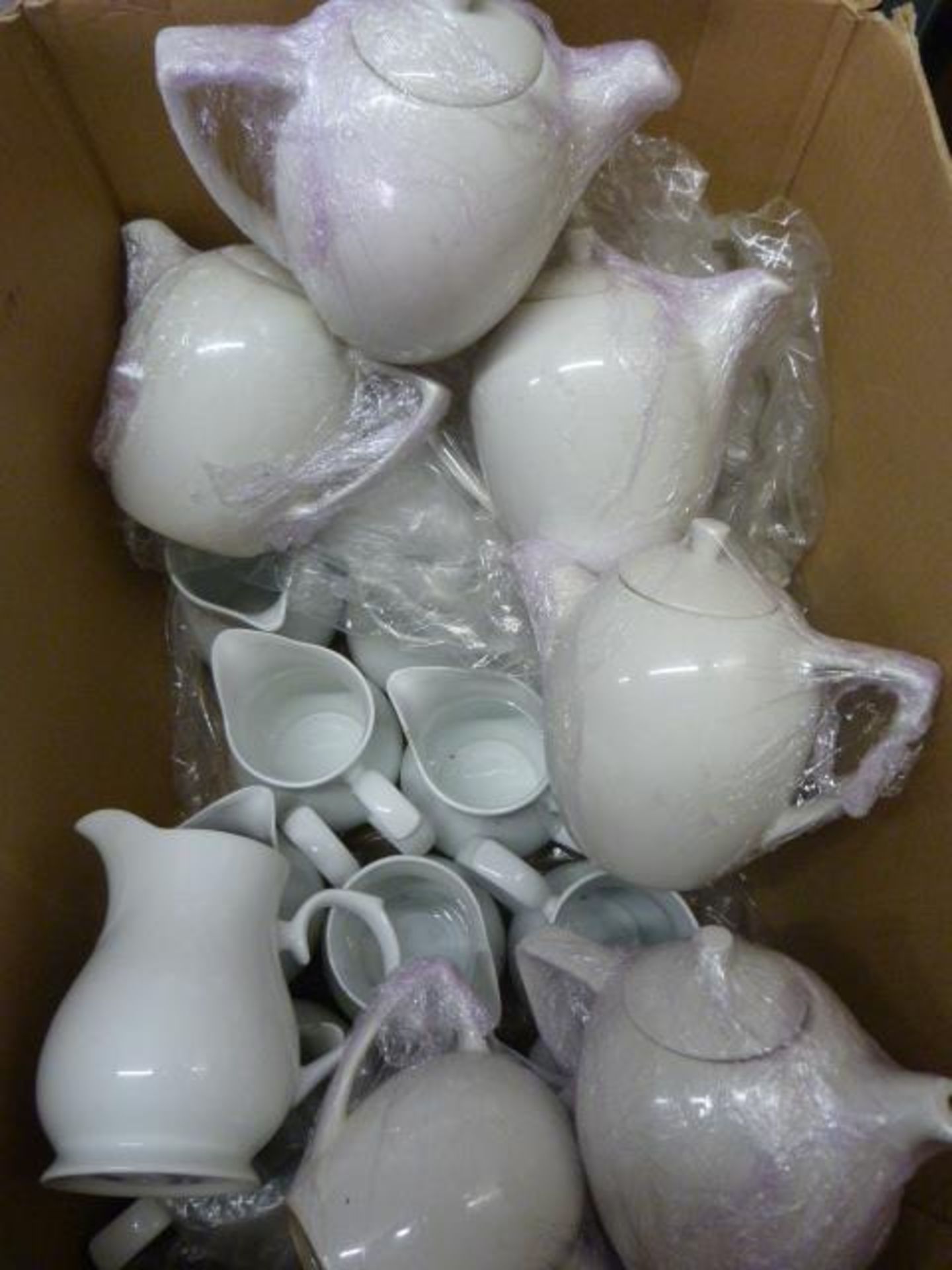 Box of 20 Assorted White China Teapots and Jugs