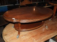 *Reproduction Mahogany Scalloped Edge Occasional Table with Shelf