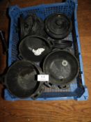 *Basket Containing Cast Iron Lidded Dishes