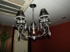 *Polished Chrome & Glass Five Branch Chandelier