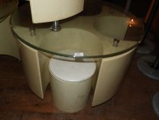 *Glass Topped Circular Occasional Table with Two Stools