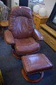 Burgundy Leather Easy Chair and Footstool