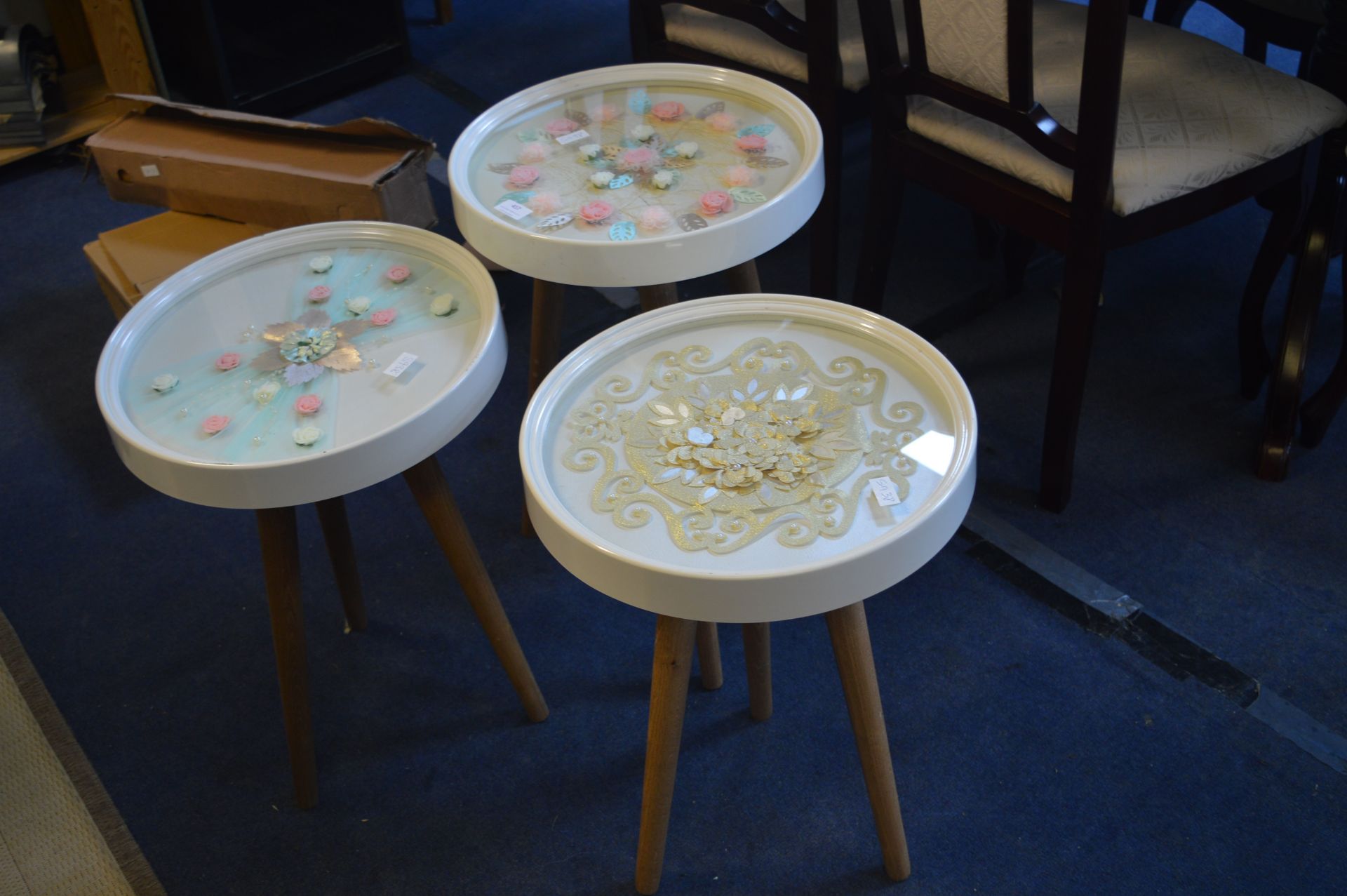 *Three Floral Design Occasional Tables