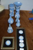 Wedgwood Blue & White Jasperware Vases, Bells, etc