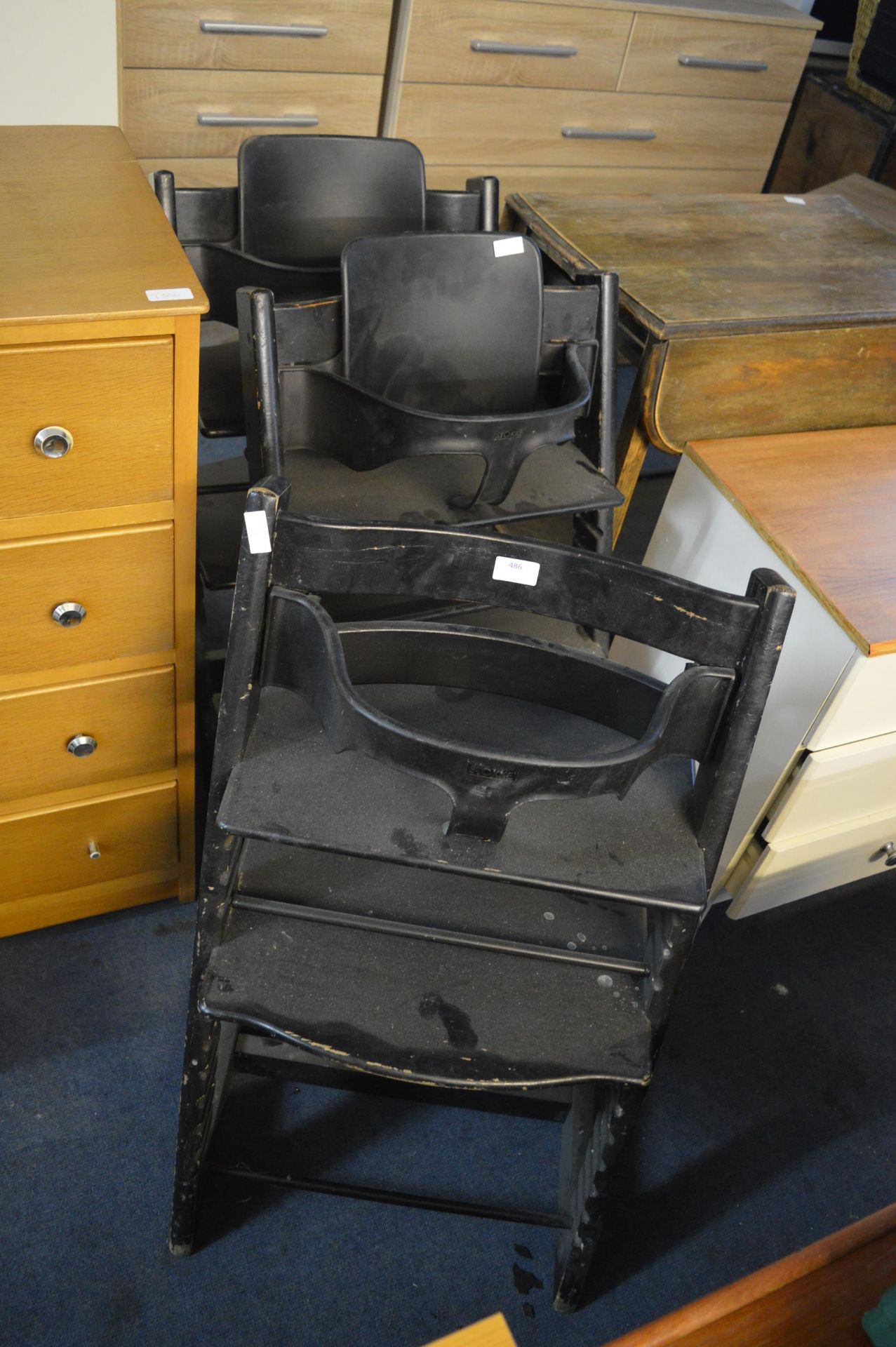 *Three Black Painted Children's High Chairs by Stok