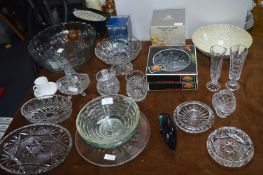 Glassware Including Punch Bowl, Dishes, Vases, etc