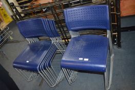 *Thirteen Stackable Metal Framed Blue Chairs